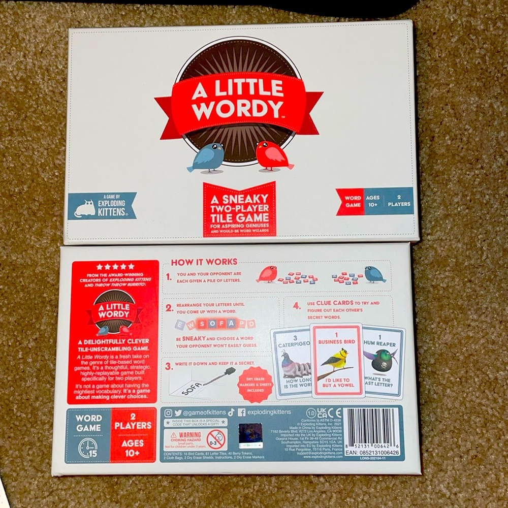 A Little Wordy Two Player Word Wizards Tile Game NWOT Ages 10+